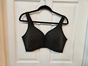 Cacique 40DD Lightly Lined No Wire Bra Black White Polka Dot Like New